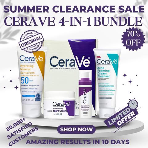 Cerave 4 In 1 Skincare Kit Night Cream, Sunblock, Cleanser & Serum For Radiant Skin