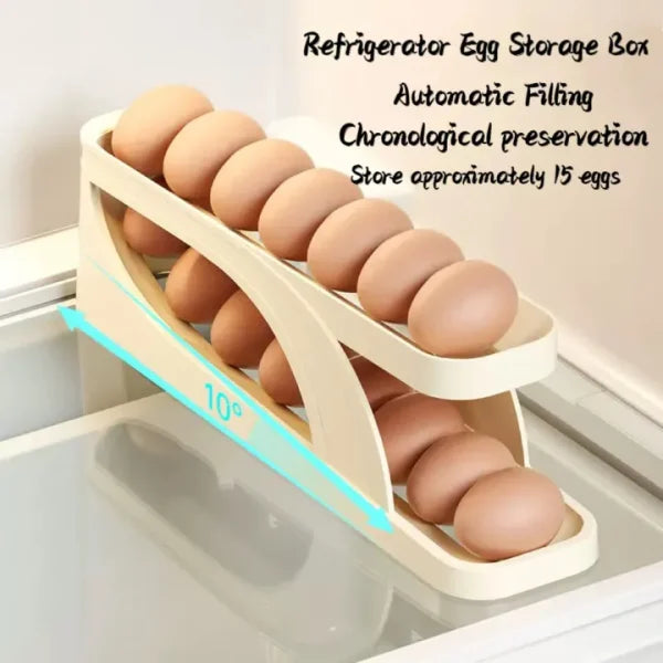 Egg Organizer Automatic Scrolling Egg Rack, Double Layer Egg Storage Tray